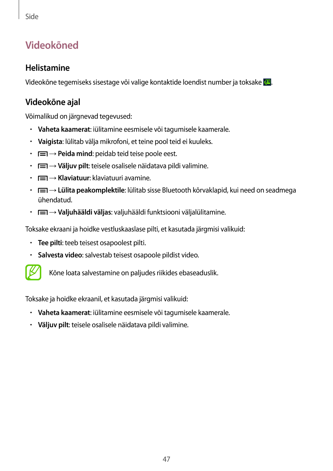 Samsung GT-I9105UANSEB, GT-I9105CWNSEB manual Videokõned, Videokõne ajal 