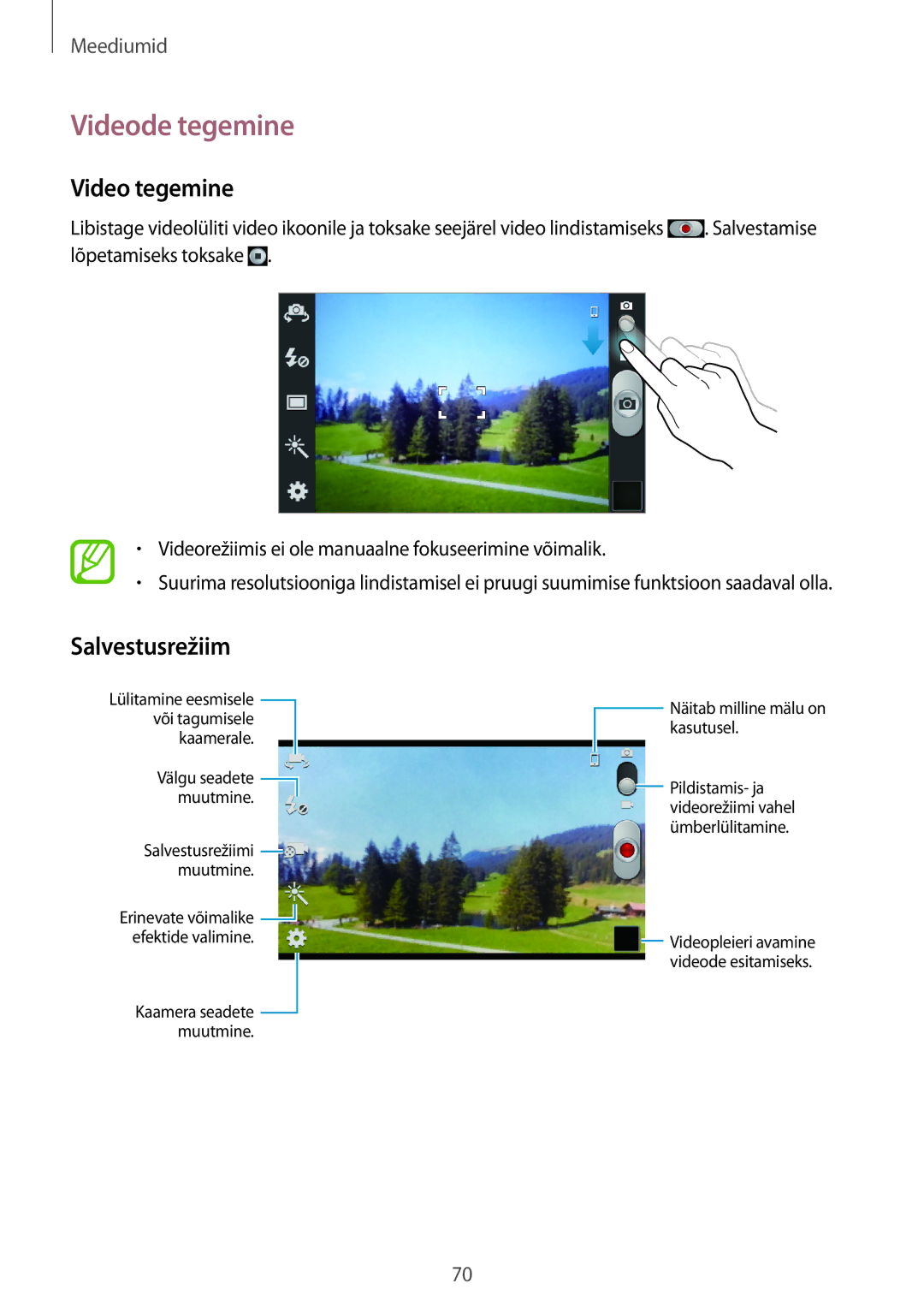 Samsung GT-I9105CWNSEB, GT-I9105UANSEB manual Videode tegemine, Video tegemine, Salvestusrežiim 