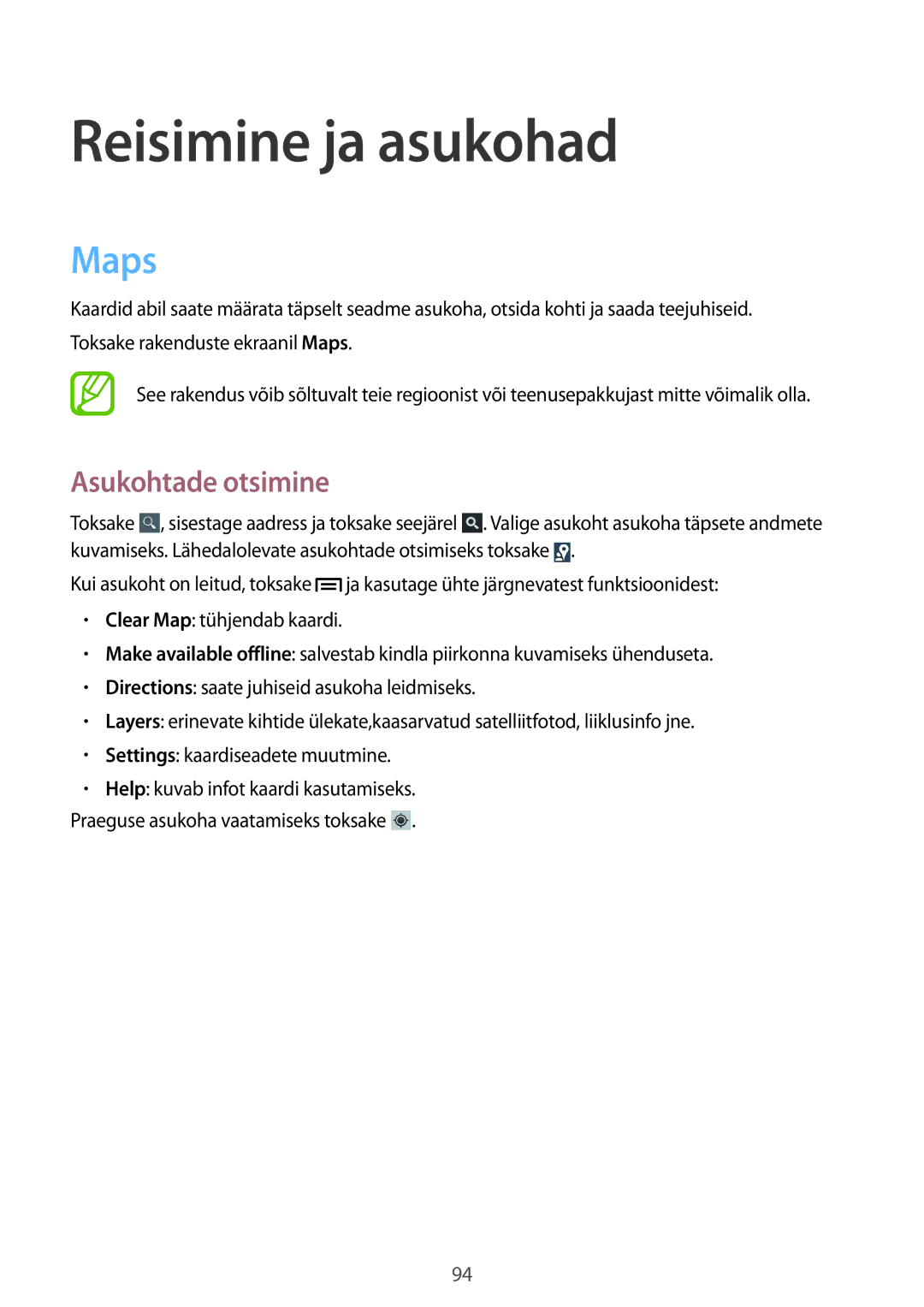 Samsung GT-I9105CWNSEB, GT-I9105UANSEB manual Reisimine ja asukohad, Maps, Asukohtade otsimine 