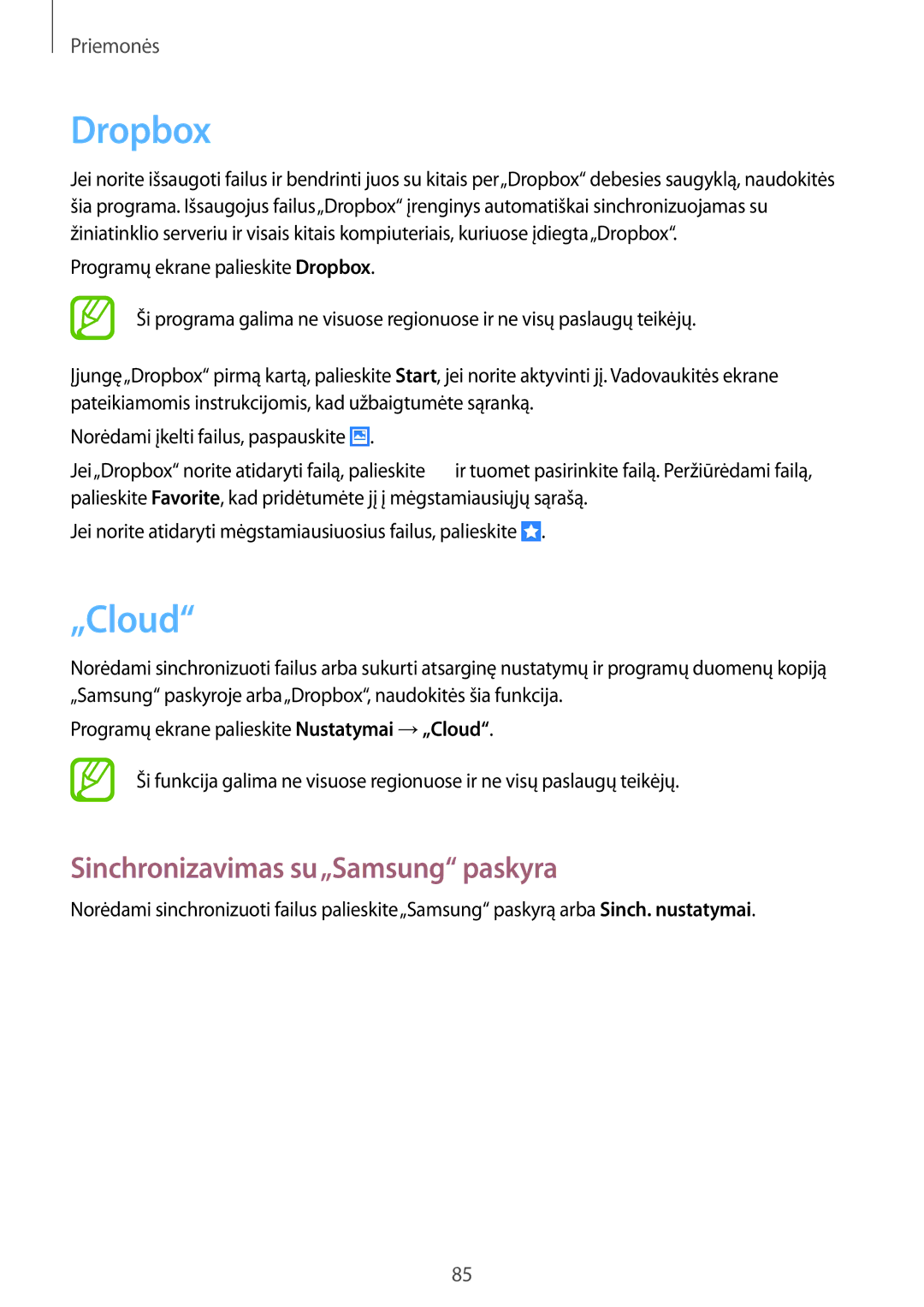 Samsung GT-I9105UANSEB manual Dropbox, „Cloud, Sinchronizavimas su„Samsung paskyra, Norėdami įkelti failus, paspauskite 