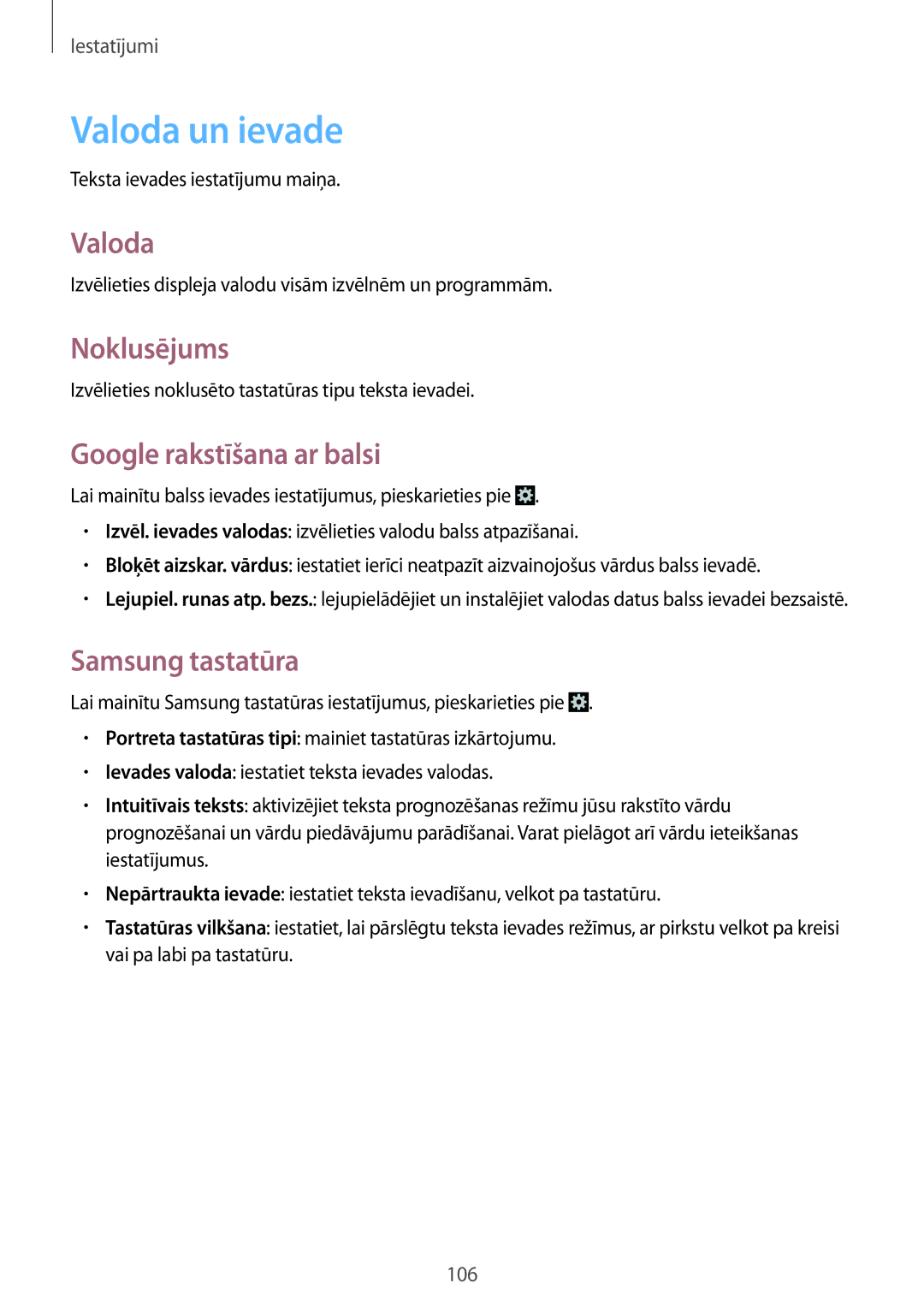 Samsung GT-I9105CWNSEB, GT-I9105UANSEB manual Valoda un ievade, Noklusējums, Google rakstīšana ar balsi, Samsung tastatūra 