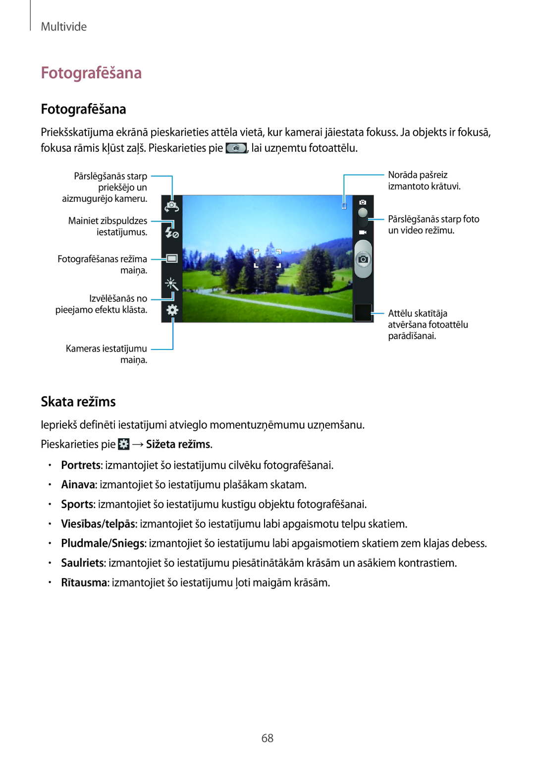 Samsung GT-I9105CWNSEB, GT-I9105UANSEB manual Fotografēšana, Skata režīms 