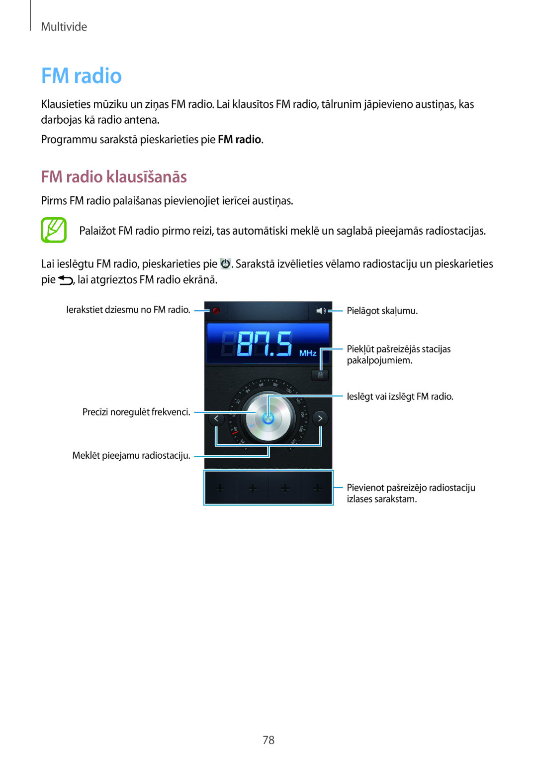 Samsung GT-I9105CWNSEB, GT-I9105UANSEB manual FM radio klausīšanās 