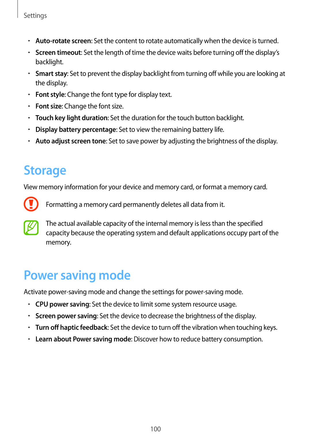 Samsung GT-I9105UADSER, GT-I9105CWDSER manual Storage, Power saving mode 