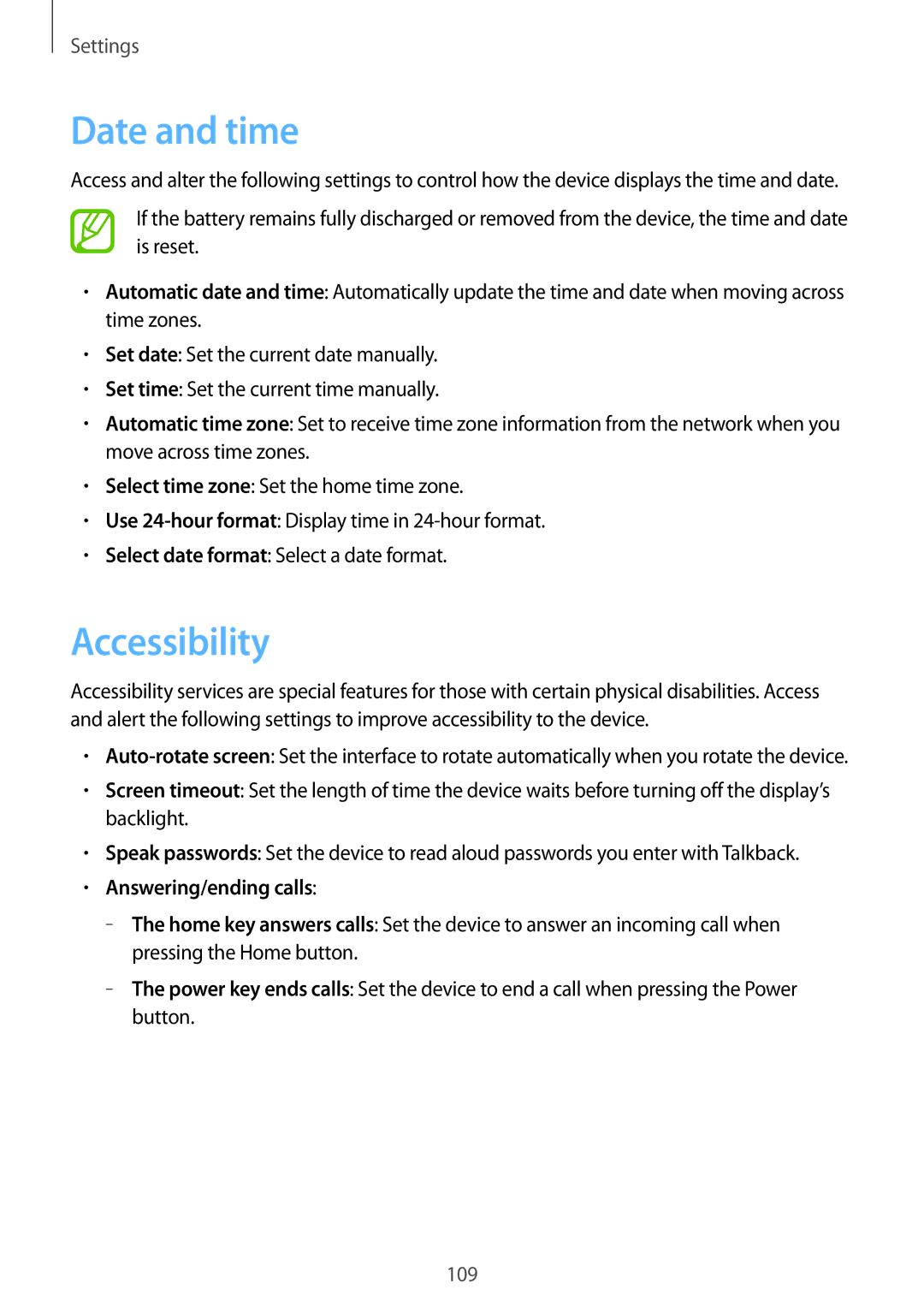 Samsung GT-I9105CWDSER, GT-I9105UADSER manual Date and time, Accessibility, Answering/ending calls 