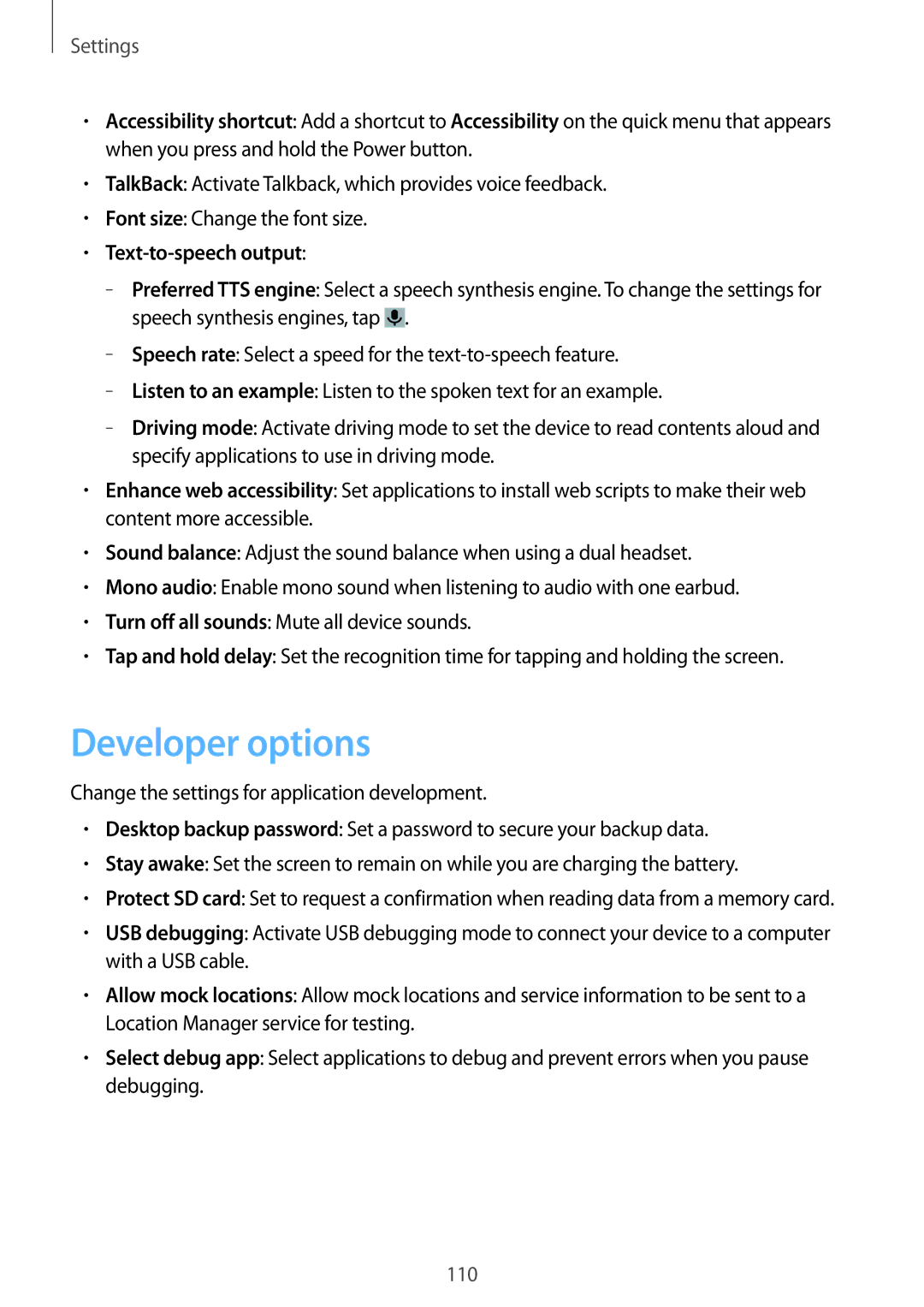 Samsung GT-I9105UADSER, GT-I9105CWDSER manual Developer options, Text-to-speech output 