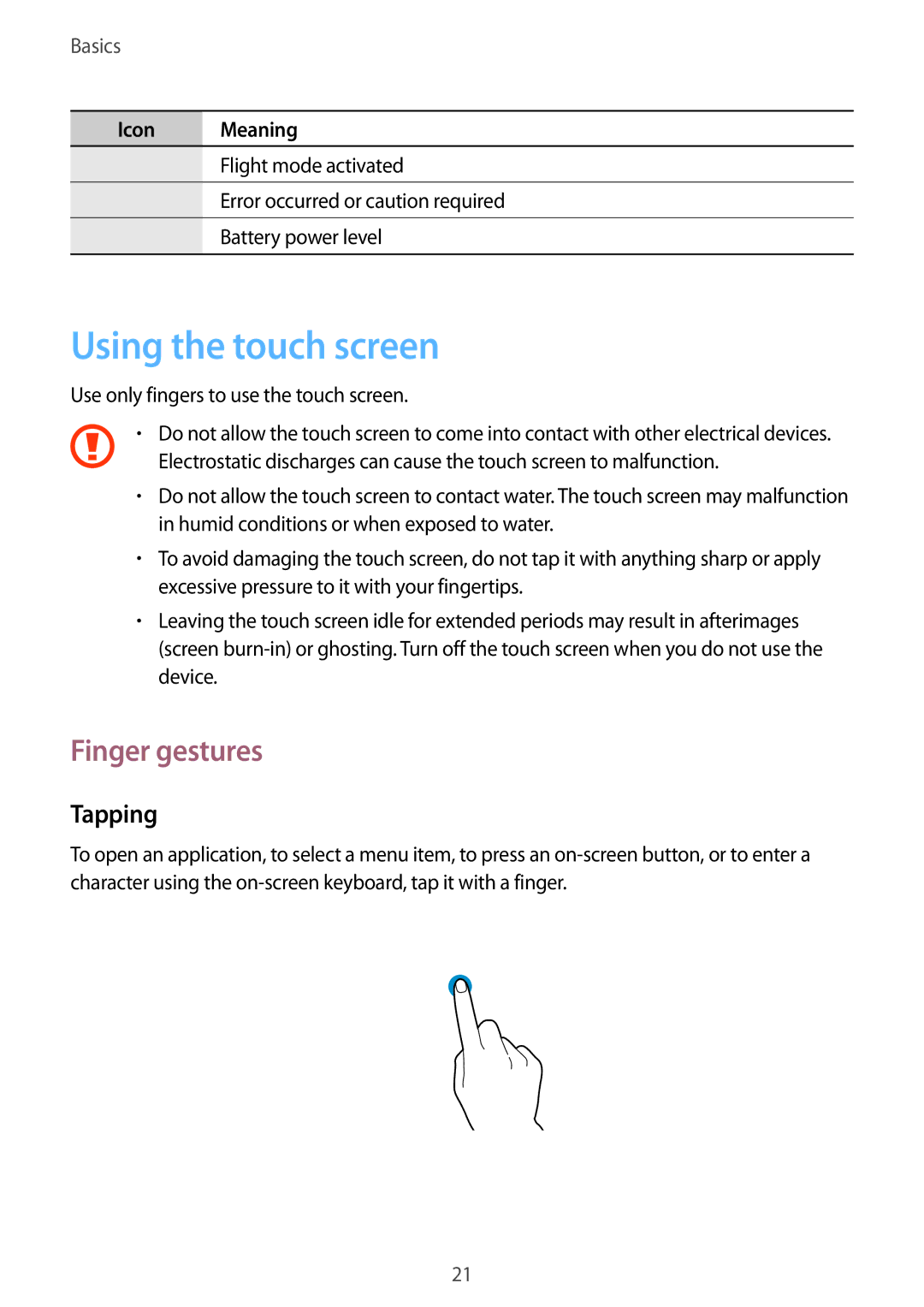 Samsung GT-I9105CWDSER, GT-I9105UADSER manual Using the touch screen, Finger gestures, Tapping 