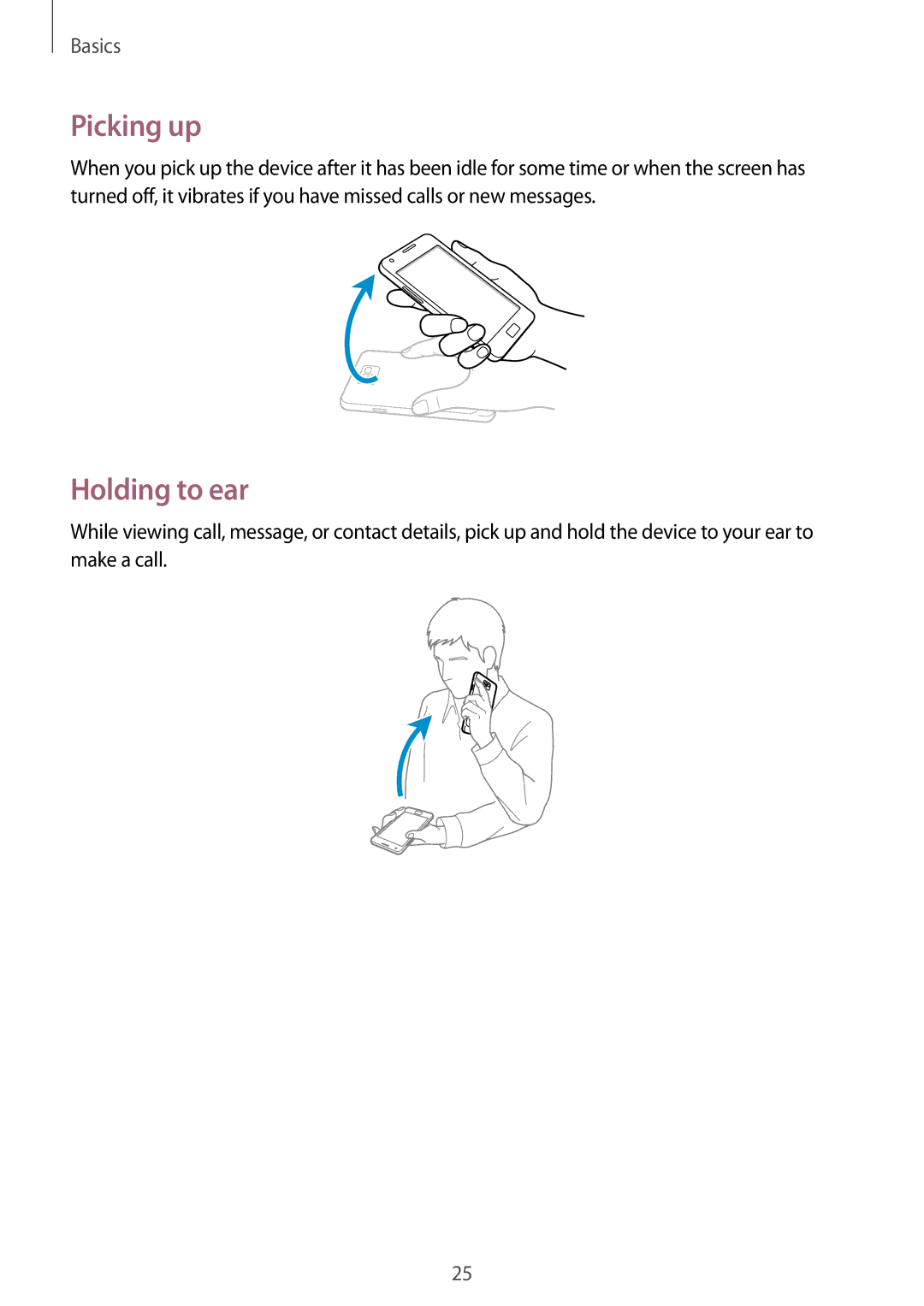 Samsung GT-I9105CWDSER, GT-I9105UADSER manual Picking up, Holding to ear 