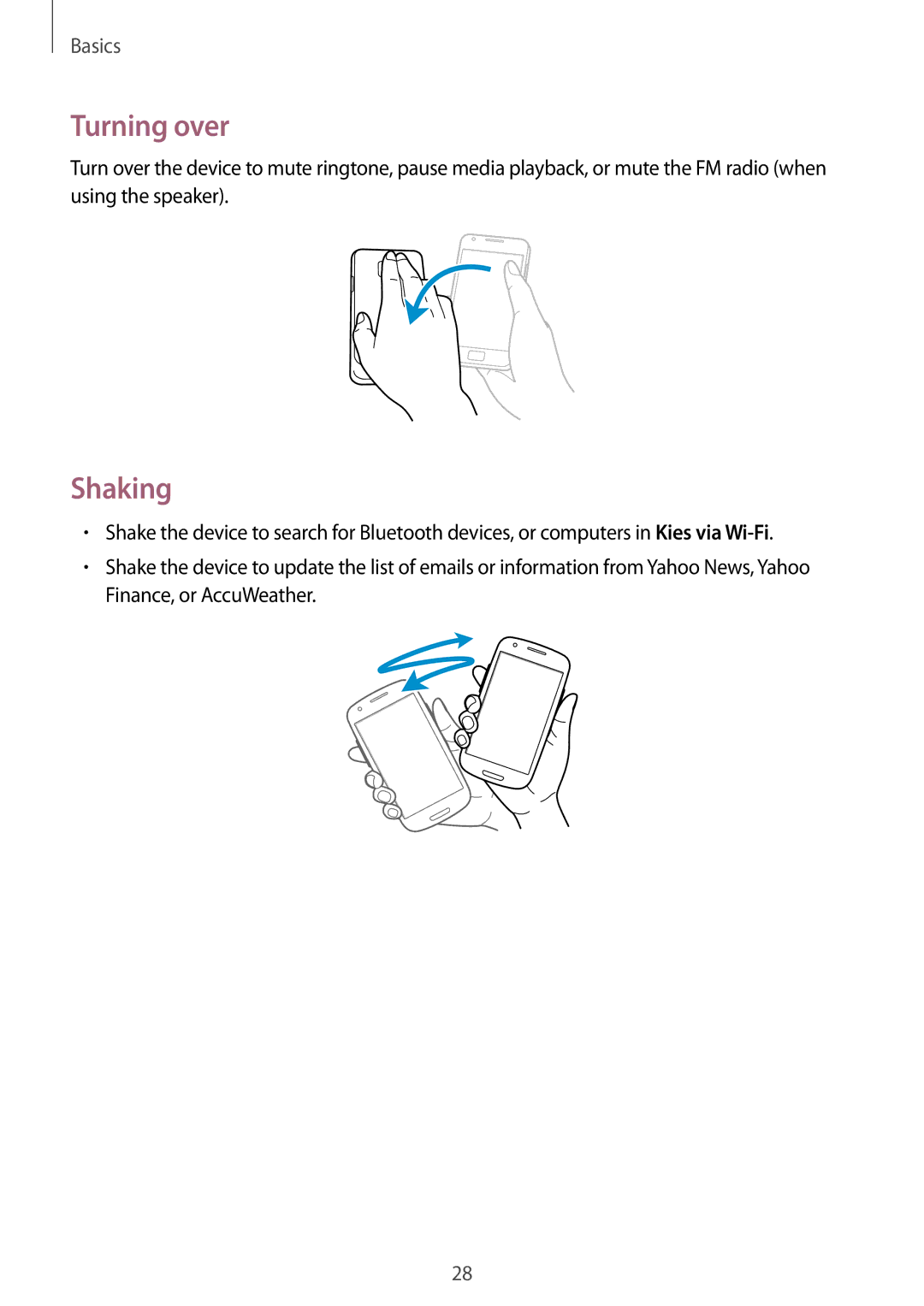 Samsung GT-I9105UADSER, GT-I9105CWDSER manual Turning over, Shaking 