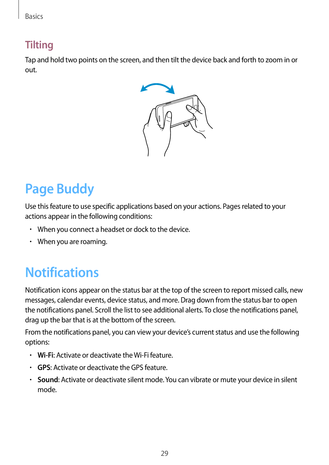 Samsung GT-I9105CWDSER, GT-I9105UADSER manual Buddy, Notifications, Tilting 