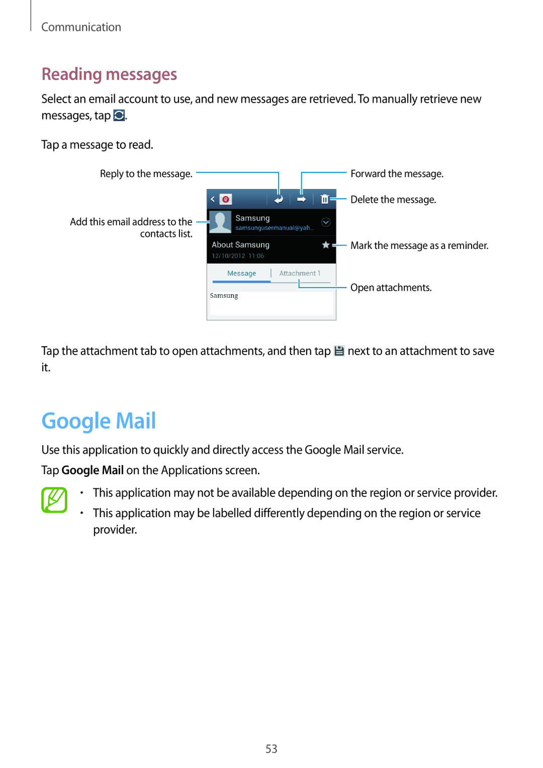 Samsung GT-I9105CWDSER, GT-I9105UADSER manual Google Mail, Reading messages 