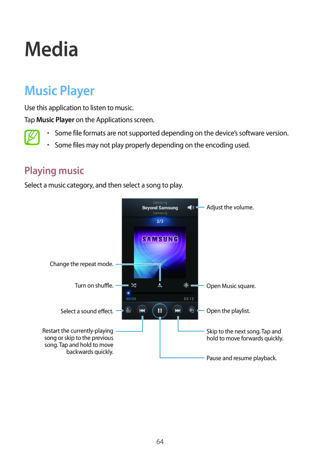 Samsung GT-I9105UADSER, GT-I9105CWDSER manual Media, Music Player, Playing music 
