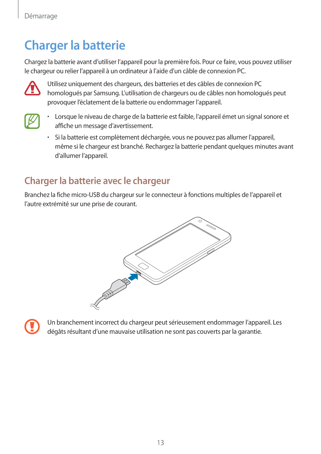 Samsung GT2I9105CWNGBL, GT-I9105UANCOA, GT-I9105CWNBGL, GT-I9105UANVVT manual Charger la batterie avec le chargeur 