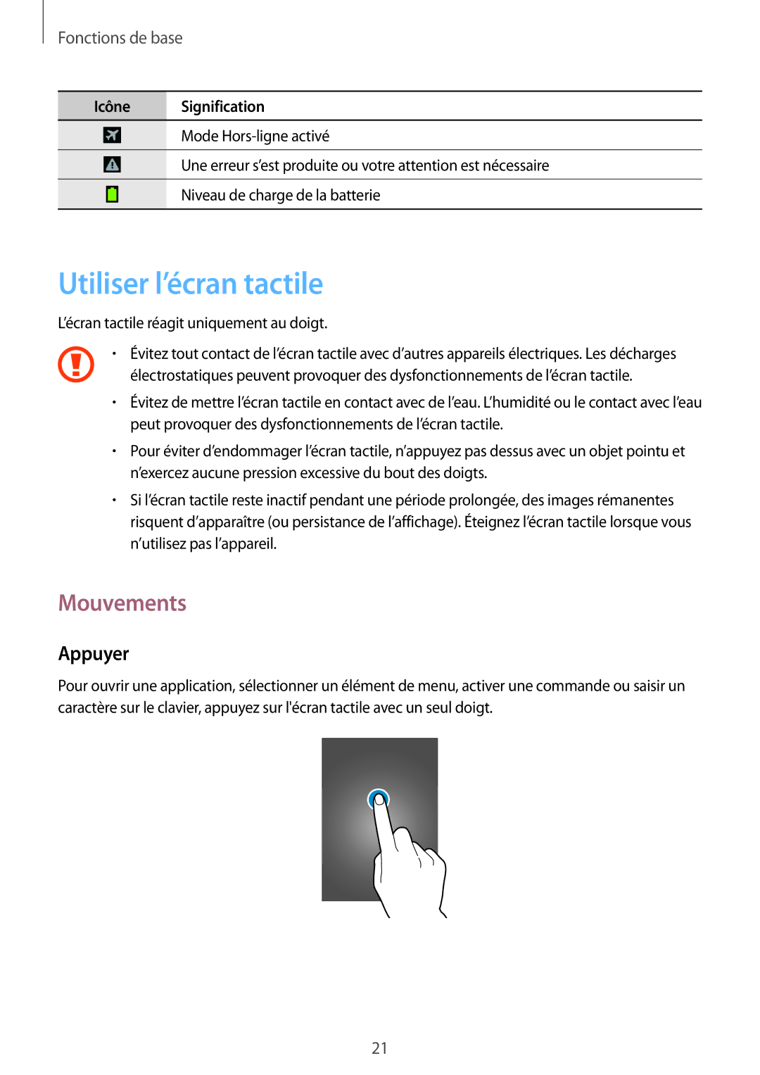 Samsung GT-I9105CWNGBL, GT-I9105UANCOA, GT-I9105CWNBGL, GT2I9105CWNGBL manual Utiliser l’écran tactile, Mouvements, Appuyer 