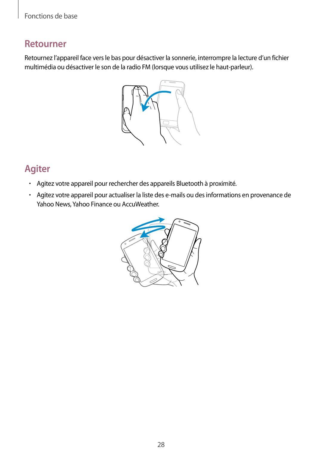 Samsung GT2I9105CWNBGL, GT-I9105UANCOA, GT-I9105CWNBGL, GT2I9105CWNGBL, GT-I9105UANVVT, GT-I9105CWNVVT manual Retourner, Agiter 