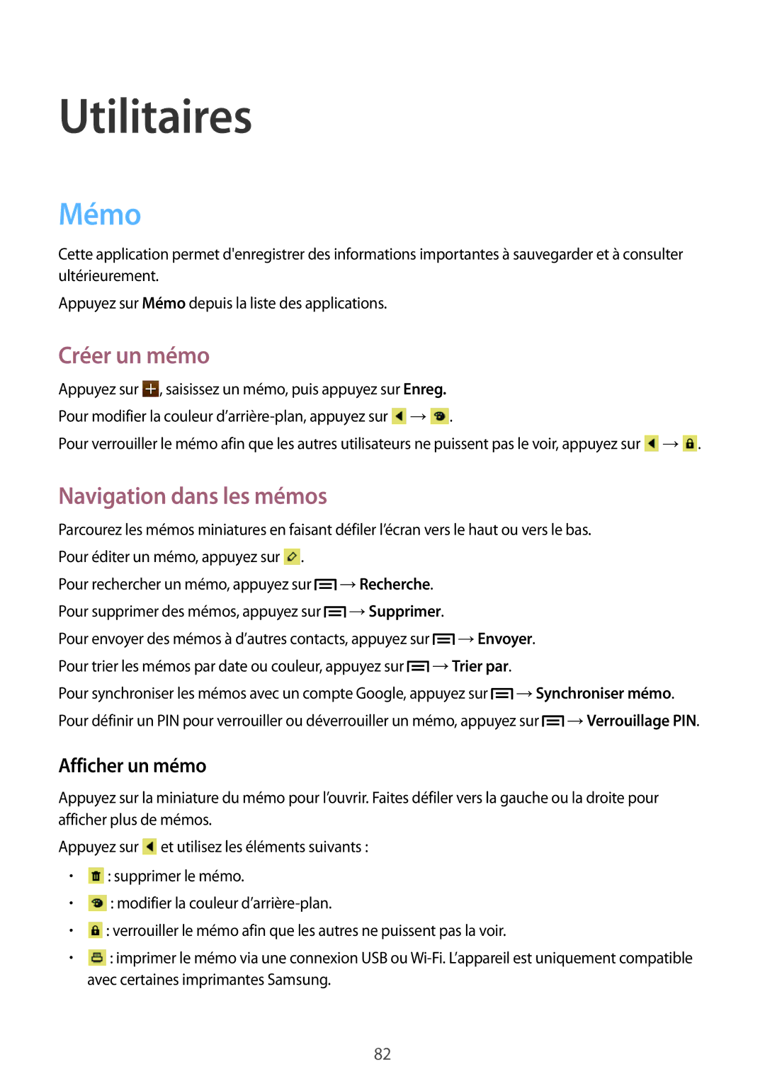 Samsung GT2I9105UANGBL, GT-I9105UANCOA, GT-I9105CWNBGL manual Utilitaires, Mémo, Créer un mémo, Navigation dans les mémos 