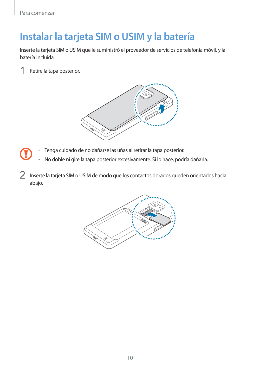 Samsung GT-I9105UANTPH, GT-I9105UANDBT, GT-I9105CWNDBT, GT-I9105CWNITV manual Instalar la tarjeta SIM o Usim y la batería 