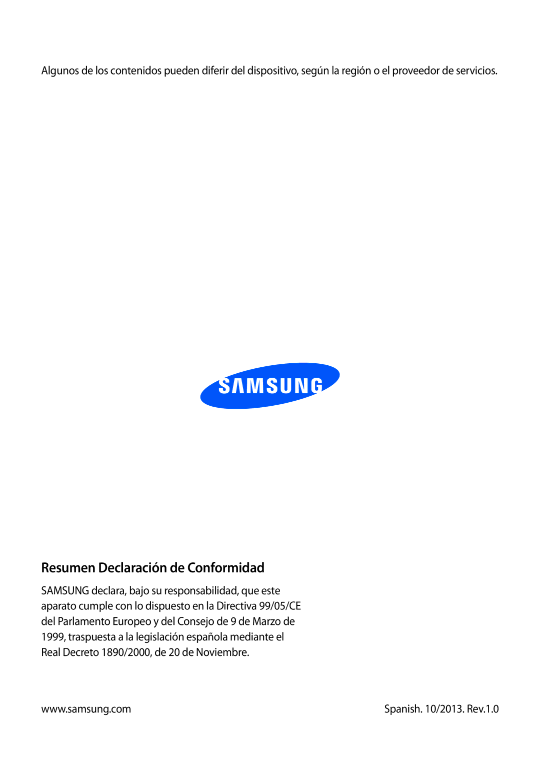 Samsung GT-I9105UANATO, GT-I9105UANTPH, GT-I9105UANDBT, GT-I9105CWNDBT, GT-I9105CWNITV Resumen Declaración de Conformidad 