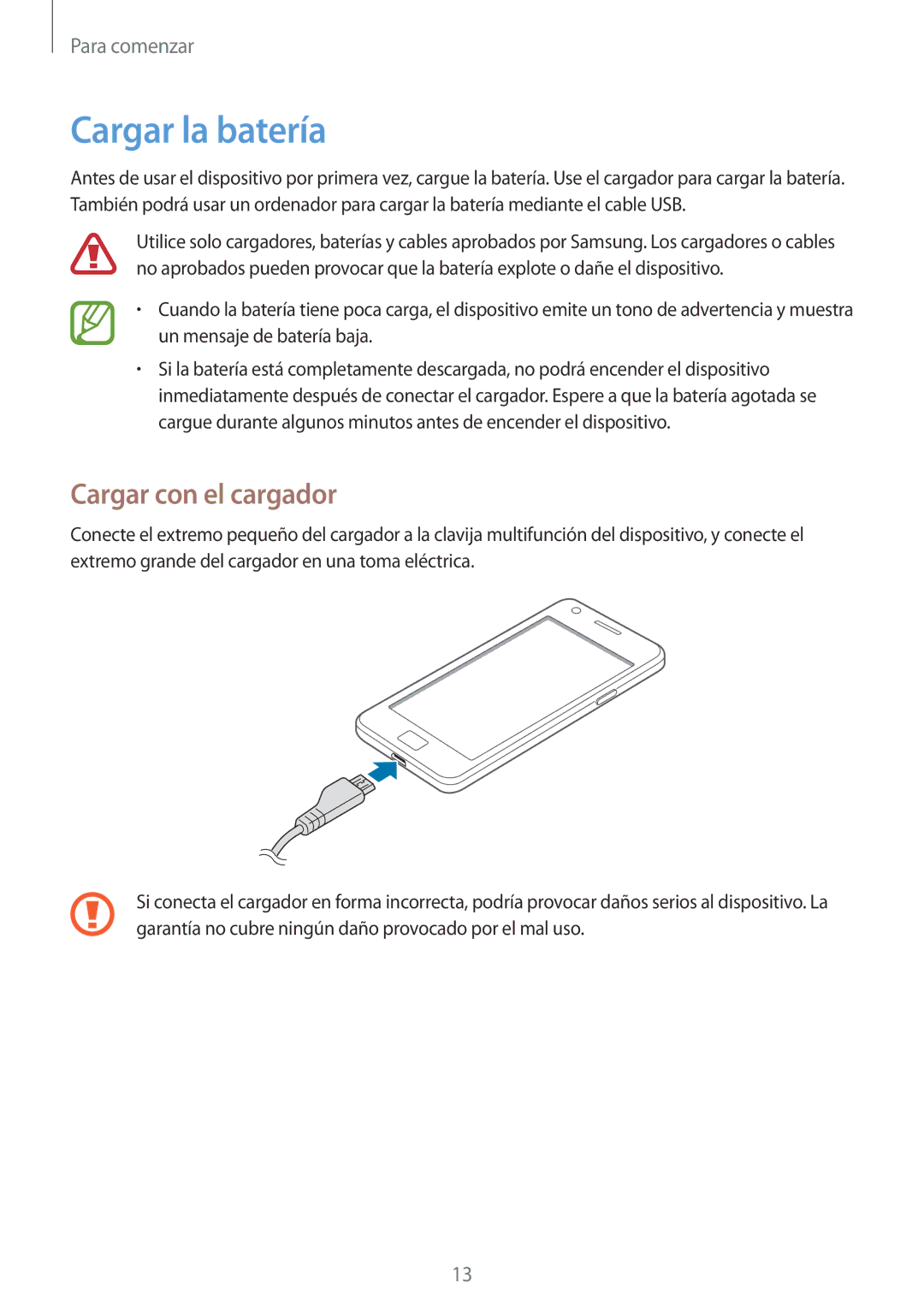 Samsung GT-I9105CWNITV, GT-I9105UANTPH, GT-I9105UANDBT, GT-I9105CWNDBT manual Cargar la batería, Cargar con el cargador 