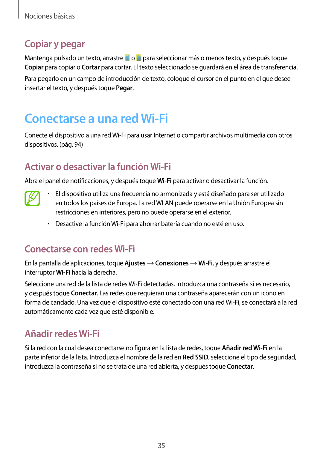 Samsung GT-I9105UANXEF, GT-I9105UANTPH Conectarse a una red Wi-Fi, Copiar y pegar, Activar o desactivar la función Wi-Fi 