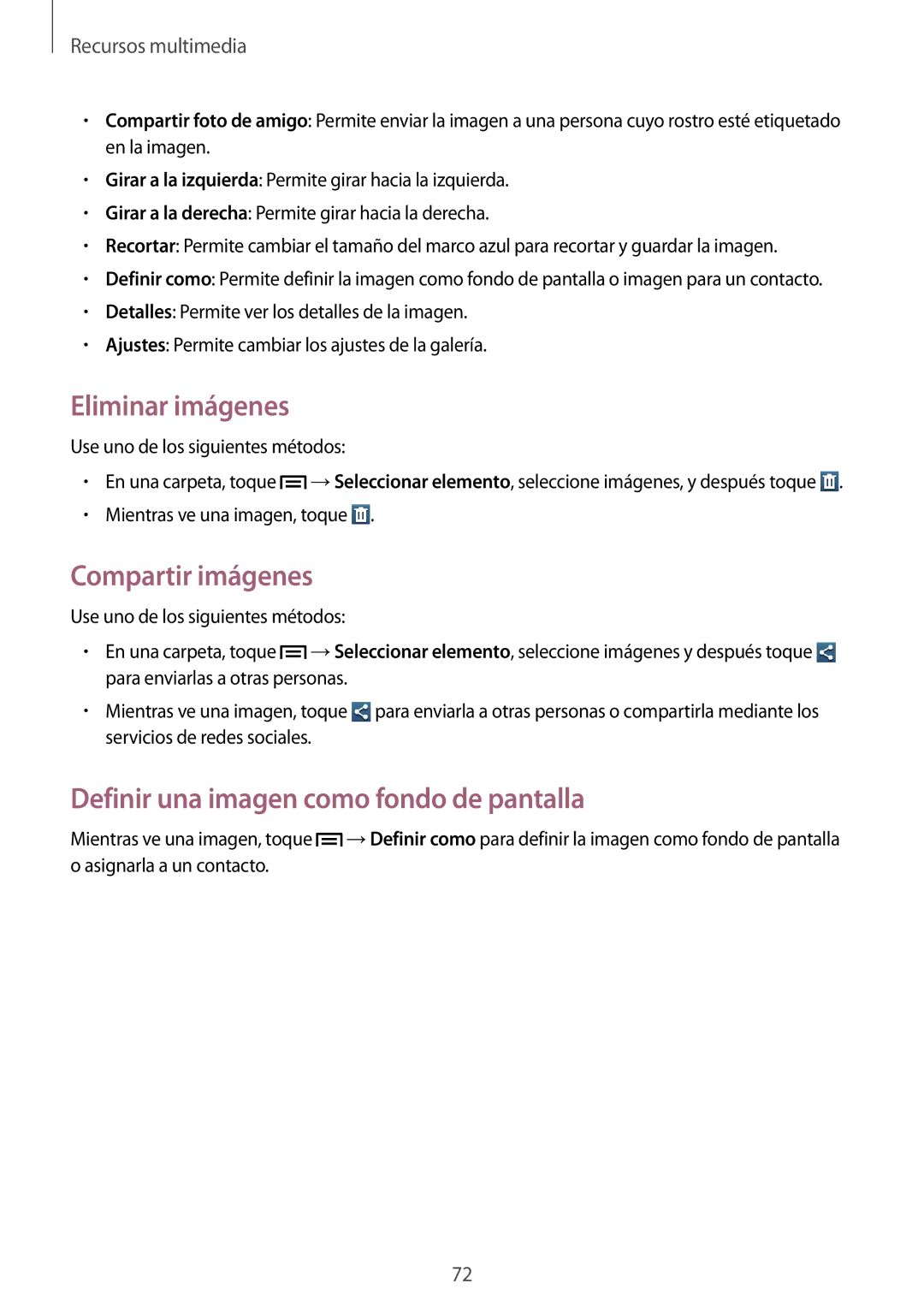 Samsung GT-I9105CWNDBT, GT-I9105UANTPH Eliminar imágenes, Compartir imágenes, Definir una imagen como fondo de pantalla 