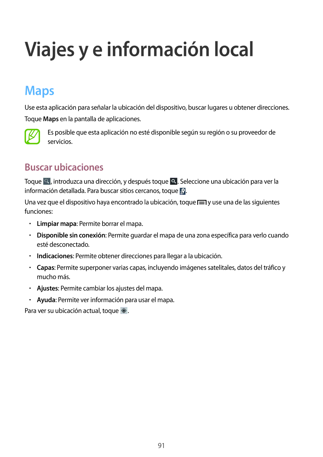 Samsung GT-I9105UANDBT, GT-I9105UANTPH, GT-I9105CWNDBT manual Viajes y e información local, Maps, Buscar ubicaciones 