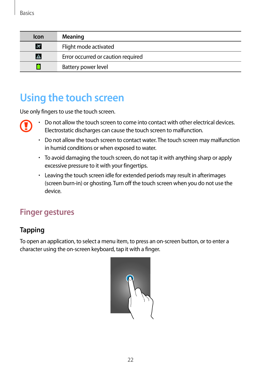 Samsung GT-I9105UANCOA, GT-I9105UANTPH, GT-I9105UANDBT, GT-I9105CWNDBT manual Using the touch screen, Finger gestures, Tapping 