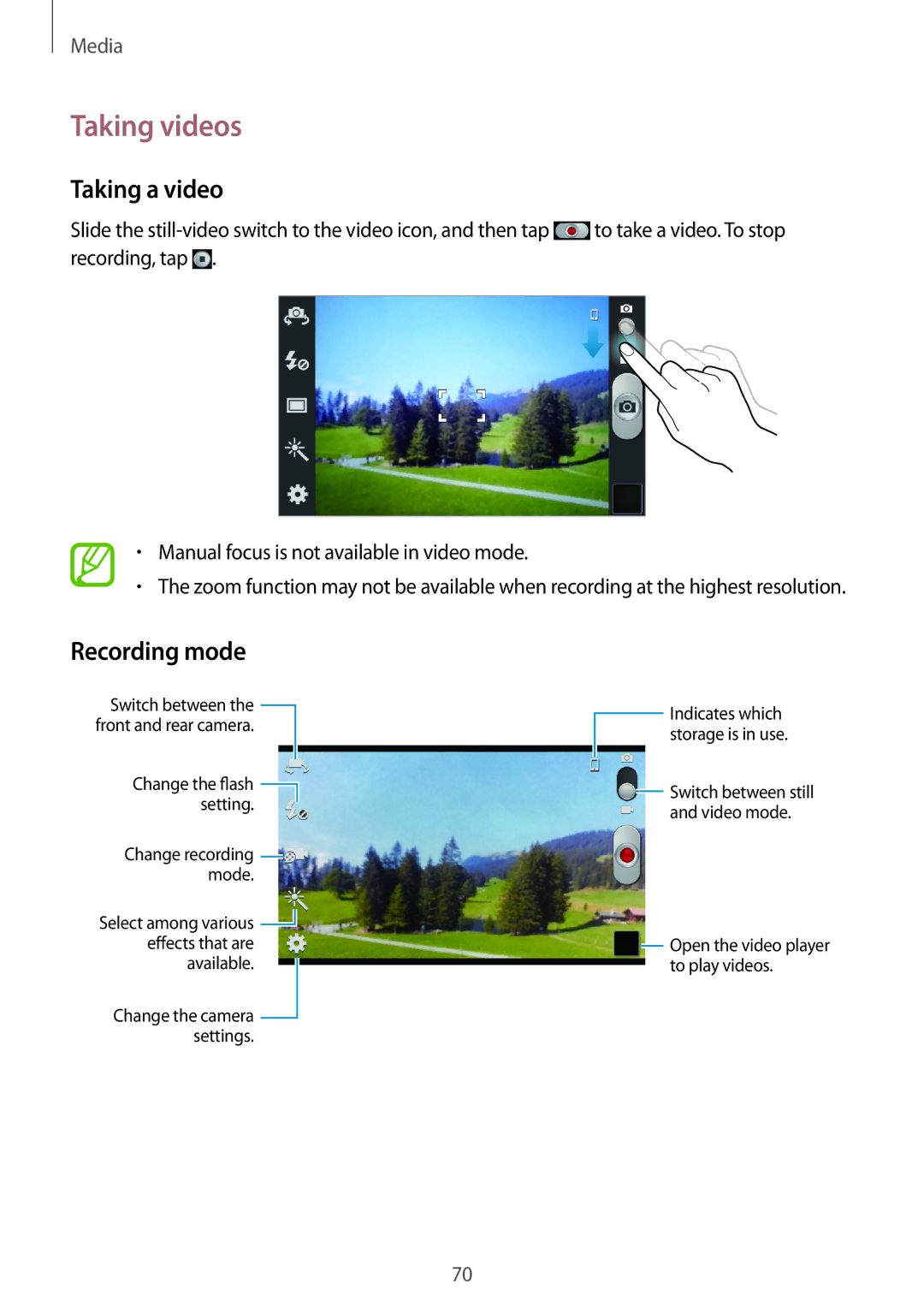 Samsung GT-I9105CWNSEB, GT-I9105UANTPH, GT-I9105UANDBT, GT-I9105CWNDBT manual Taking videos, Taking a video, Recording mode 