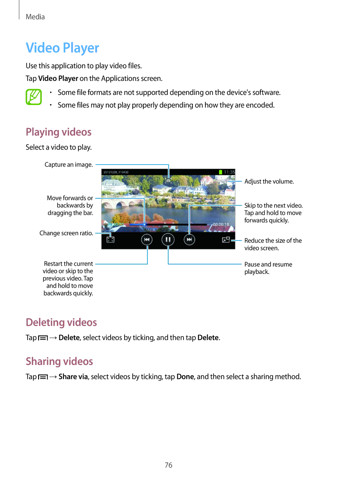 Samsung GT-I9105UANITV, GT-I9105UANTPH, GT-I9105UANDBT, GT-I9105CWNDBT manual Video Player, Deleting videos, Sharing videos 
