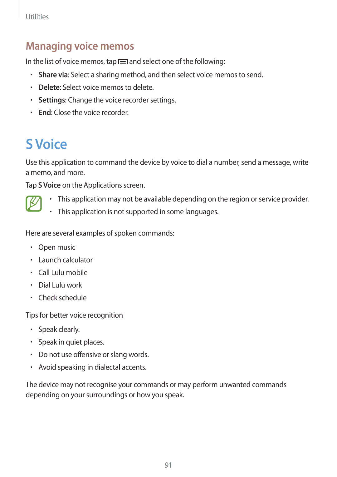 Samsung GT-I9105UANBGL, GT-I9105UANTPH, GT-I9105UANDBT, GT-I9105CWNDBT, GT-I9105UANVIA manual Voice, Managing voice memos 