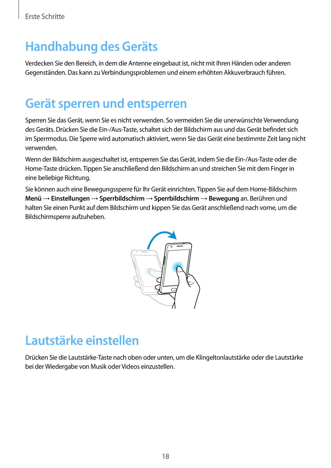 Samsung GT-I9105UANDBT, GT-I9105UANTPH manual Handhabung des Geräts, Gerät sperren und entsperren, Lautstärke einstellen 