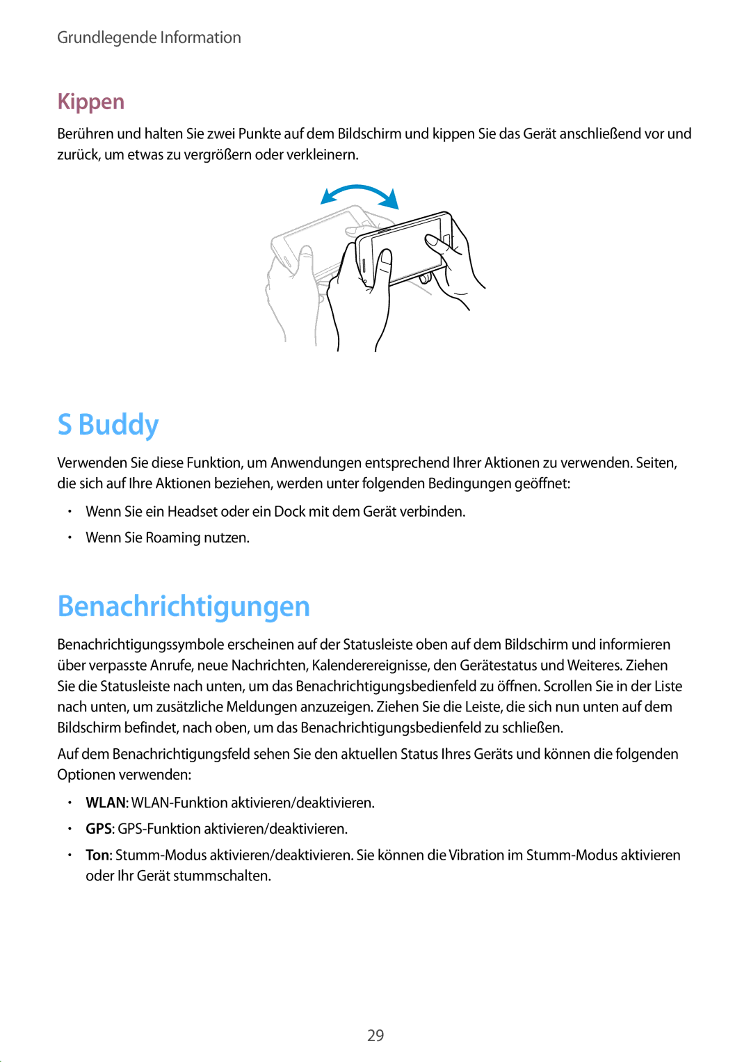 Samsung GT-I9105UANSEB, GT-I9105UANTPH, GT-I9105UANDBT, GT-I9105CWNDBT, GT-I9105UANVIA manual Buddy, Benachrichtigungen, Kippen 