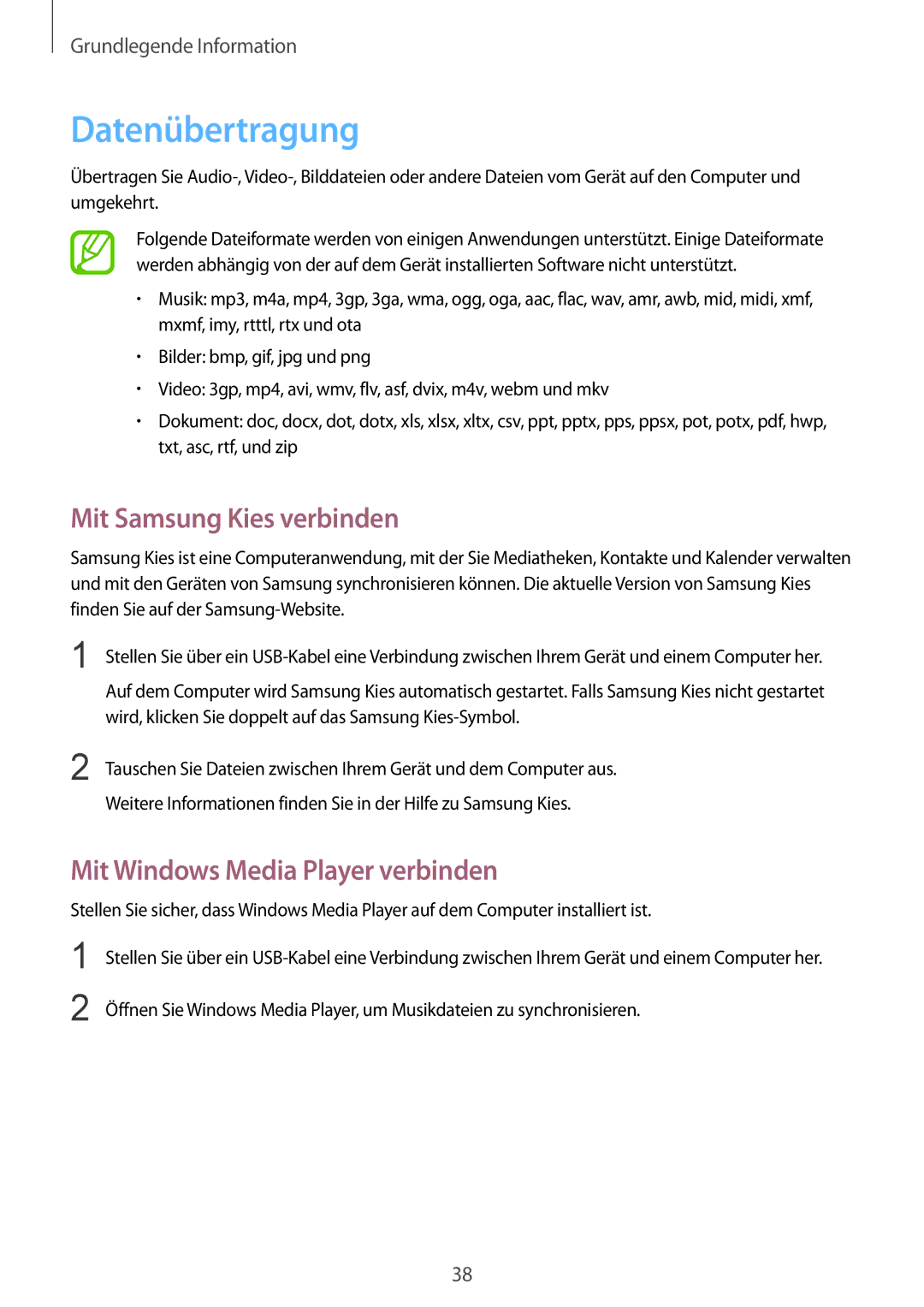 Samsung GT-I9105UANDTM, GT-I9105UANTPH Datenübertragung, Mit Samsung Kies verbinden, Mit Windows Media Player verbinden 