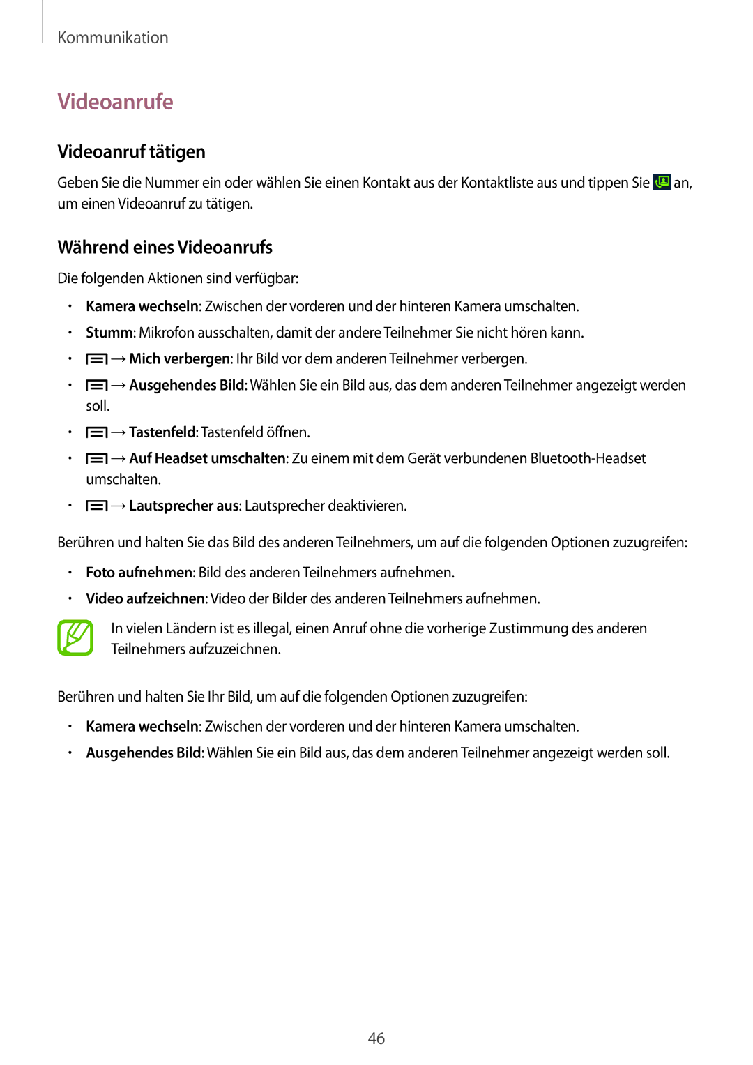 Samsung GT-I9105UANSEB, GT-I9105UANTPH, GT-I9105UANDBT manual Videoanrufe, Videoanruf tätigen, Während eines Videoanrufs 