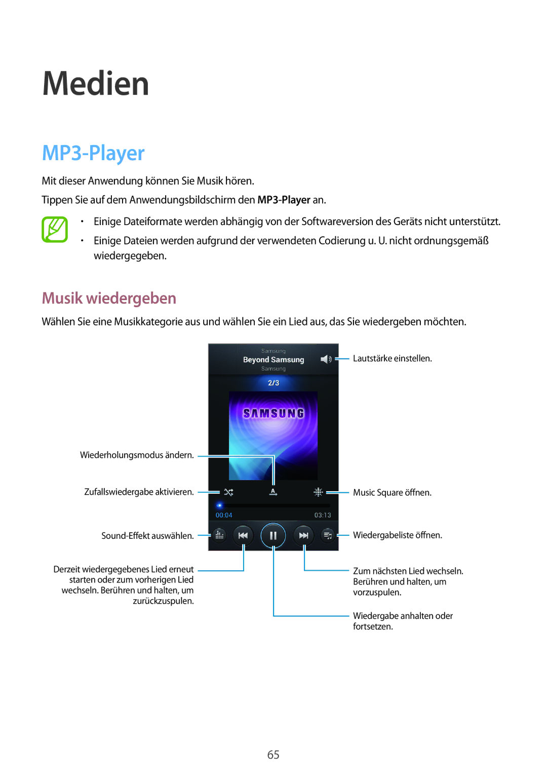 Samsung GT-I9105UANCYV, GT-I9105UANTPH, GT-I9105UANDBT, GT-I9105CWNDBT, GT-I9105UANVIA Medien, MP3-Player, Musik wiedergeben 