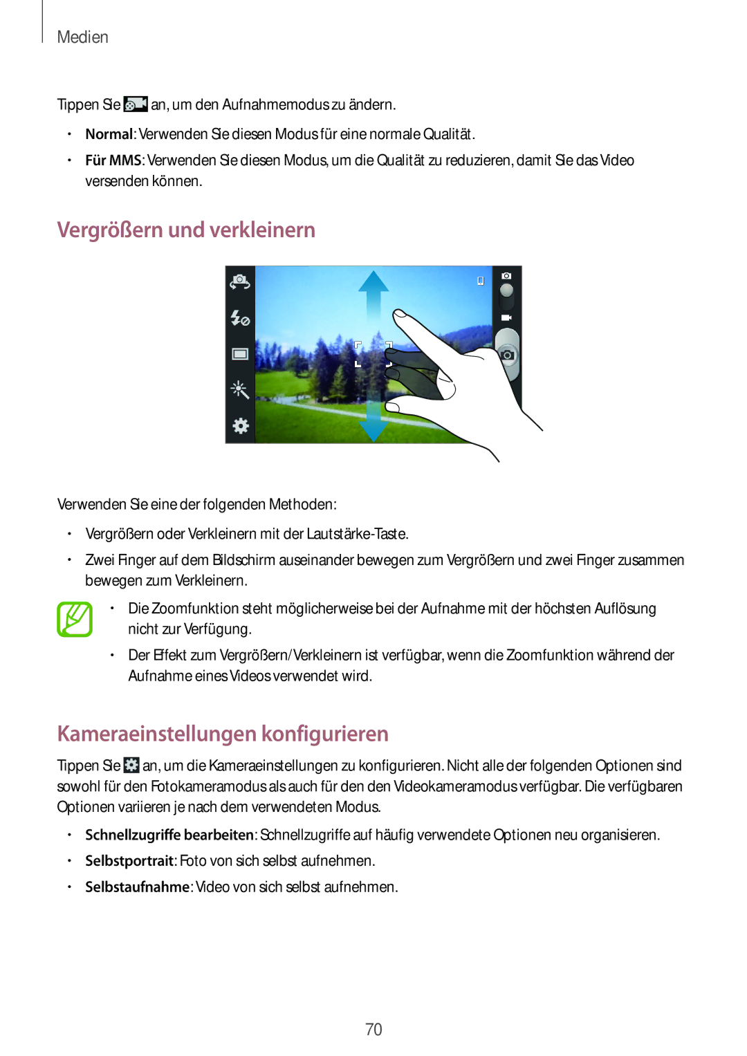 Samsung GT-I9105CWNDBT, GT-I9105UANTPH, GT-I9105UANDBT manual Vergrößern und verkleinern, Kameraeinstellungen konfigurieren 