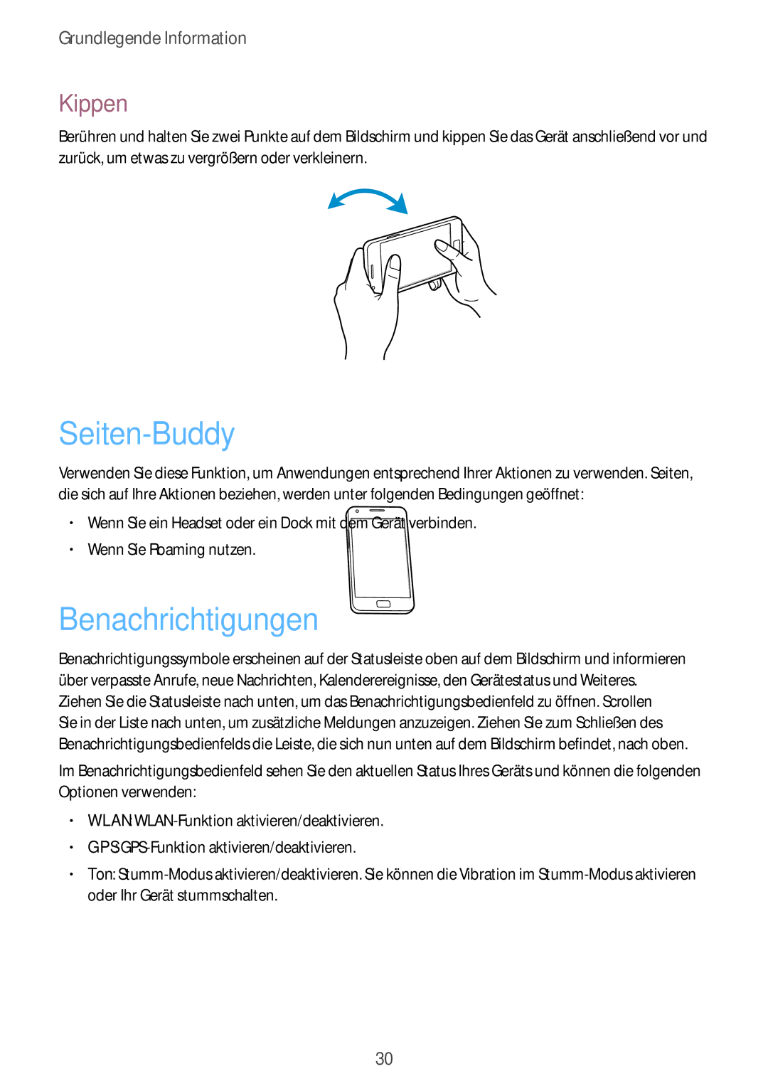 Samsung GT-I9105UANPRT, GT-I9105UANTPH, GT-I9105UANDBT, GT-I9105CWNDBT manual Seiten-Buddy, Benachrichtigungen, Kippen 