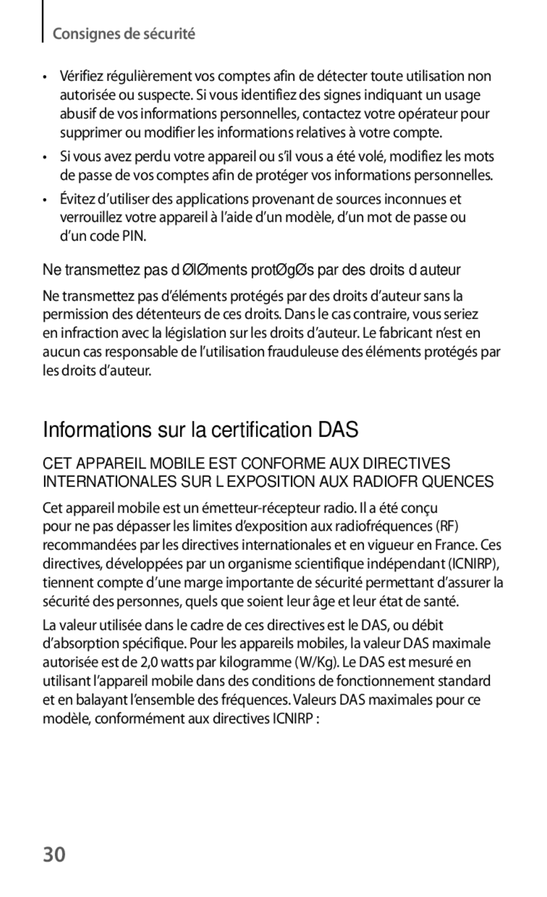 Samsung GT-I9105UANXEF, GT-I9105CWNXEF manual Informations sur la certification DAS 