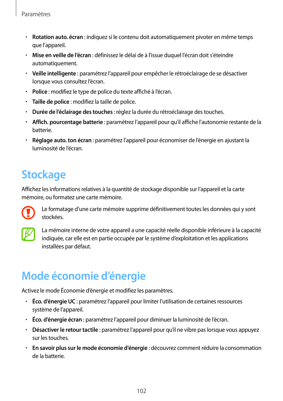 Samsung GT-I9105UANXEF, GT-I9105CWNXEF manual Stockage, Mode économie d’énergie 