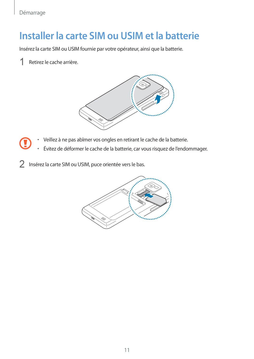 Samsung GT-I9105CWNXEF, GT-I9105UANXEF manual Installer la carte SIM ou Usim et la batterie 