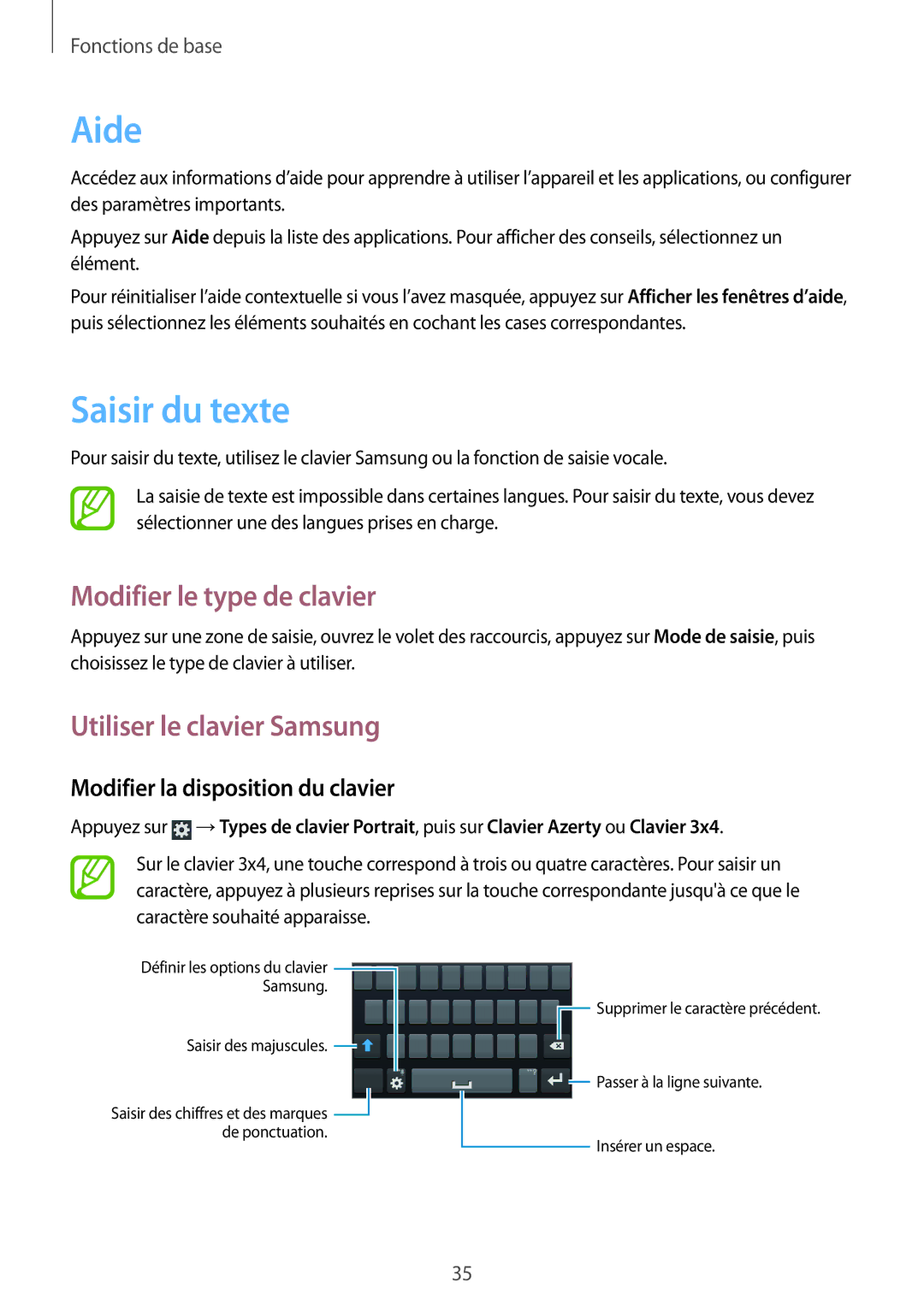 Samsung GT-I9105CWNXEF, GT-I9105UANXEF Aide, Saisir du texte, Modifier le type de clavier, Utiliser le clavier Samsung 