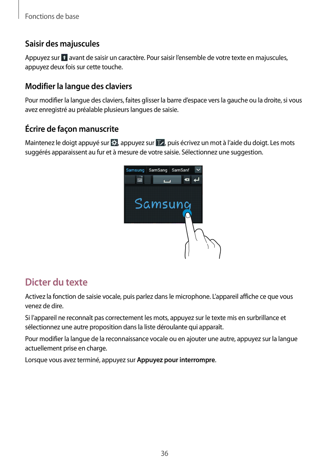 Samsung GT-I9105UANXEF Dicter du texte, Saisir des majuscules, Modifier la langue des claviers, Écrire de façon manuscrite 