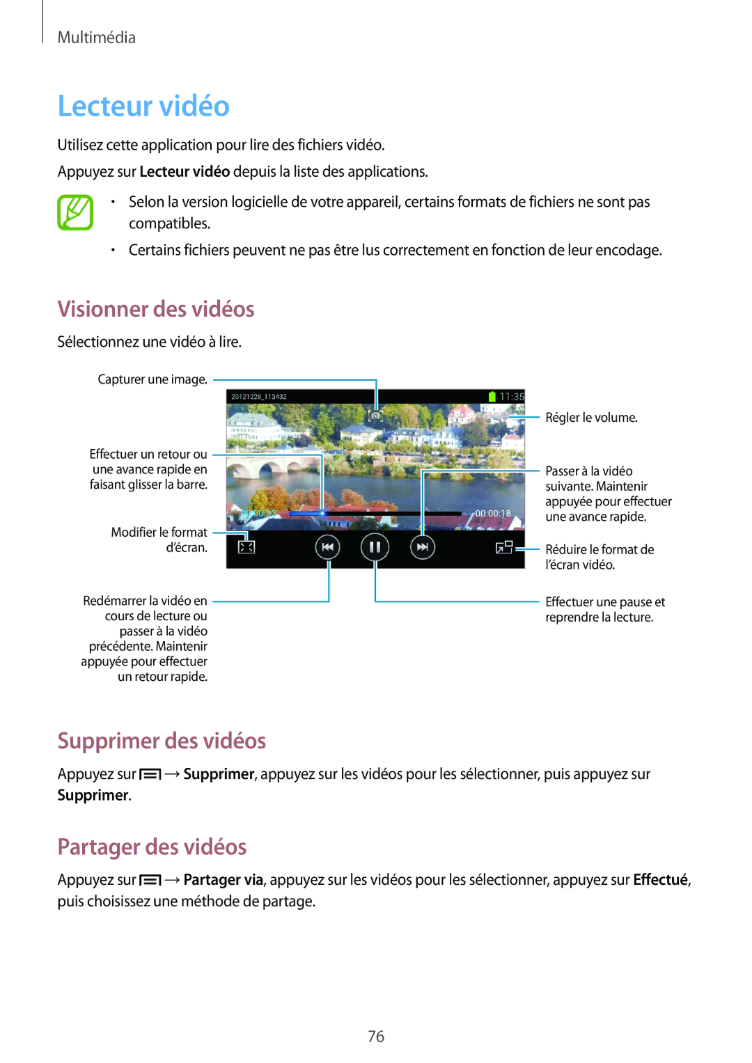 Samsung GT-I9105UANXEF, GT-I9105CWNXEF manual Lecteur vidéo, Supprimer des vidéos, Partager des vidéos 