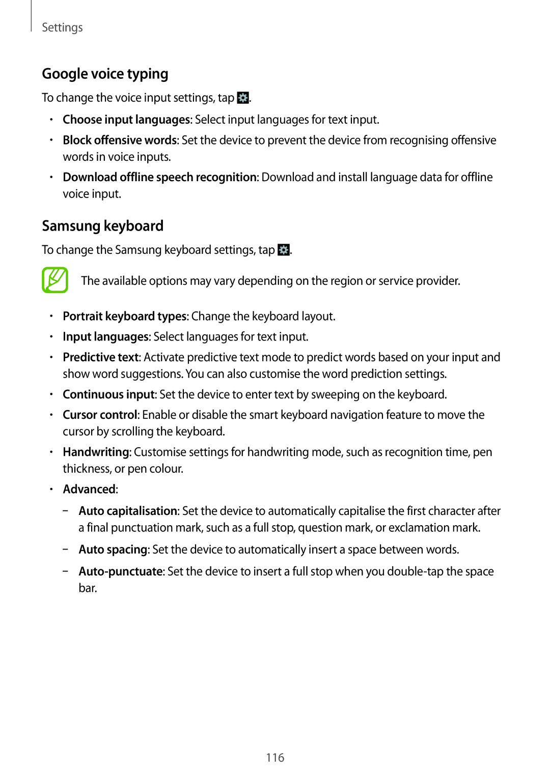 Samsung GT-I9152ZWASER, GT-I9152ZKASER, GT-I9152PPASER manual Google voice typing, Samsung keyboard, Advanced 