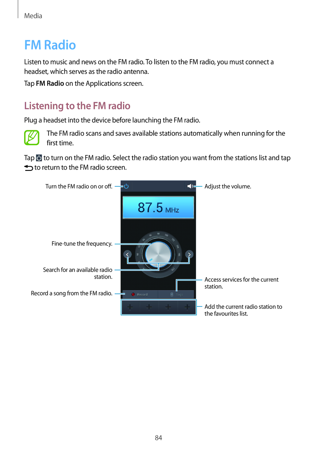 Samsung GT-I9152ZKASER, GT-I9152PPASER, GT-I9152ZWASER manual FM Radio, Listening to the FM radio 