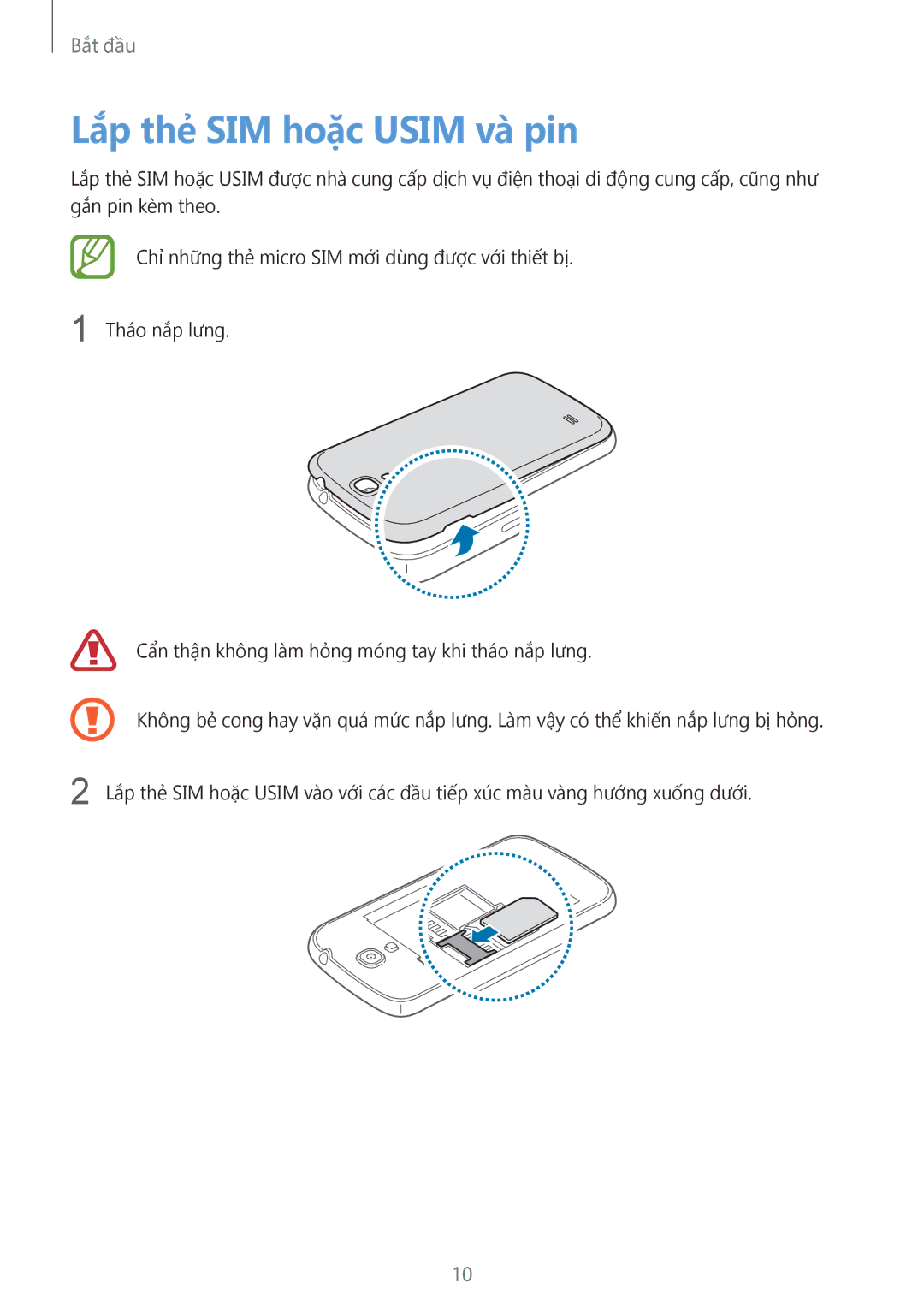 Samsung GT-I9190ZKAXXV, GT-I9190ZWAXXV manual Lắp thẻ SIM hoặc Usim và pin 