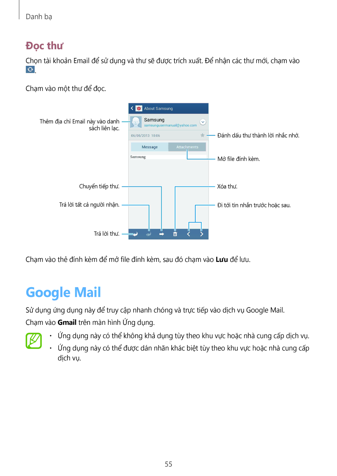 Samsung GT-I9190ZWAXXV, GT-I9190ZKAXXV manual Google Mail, Đọc thư 