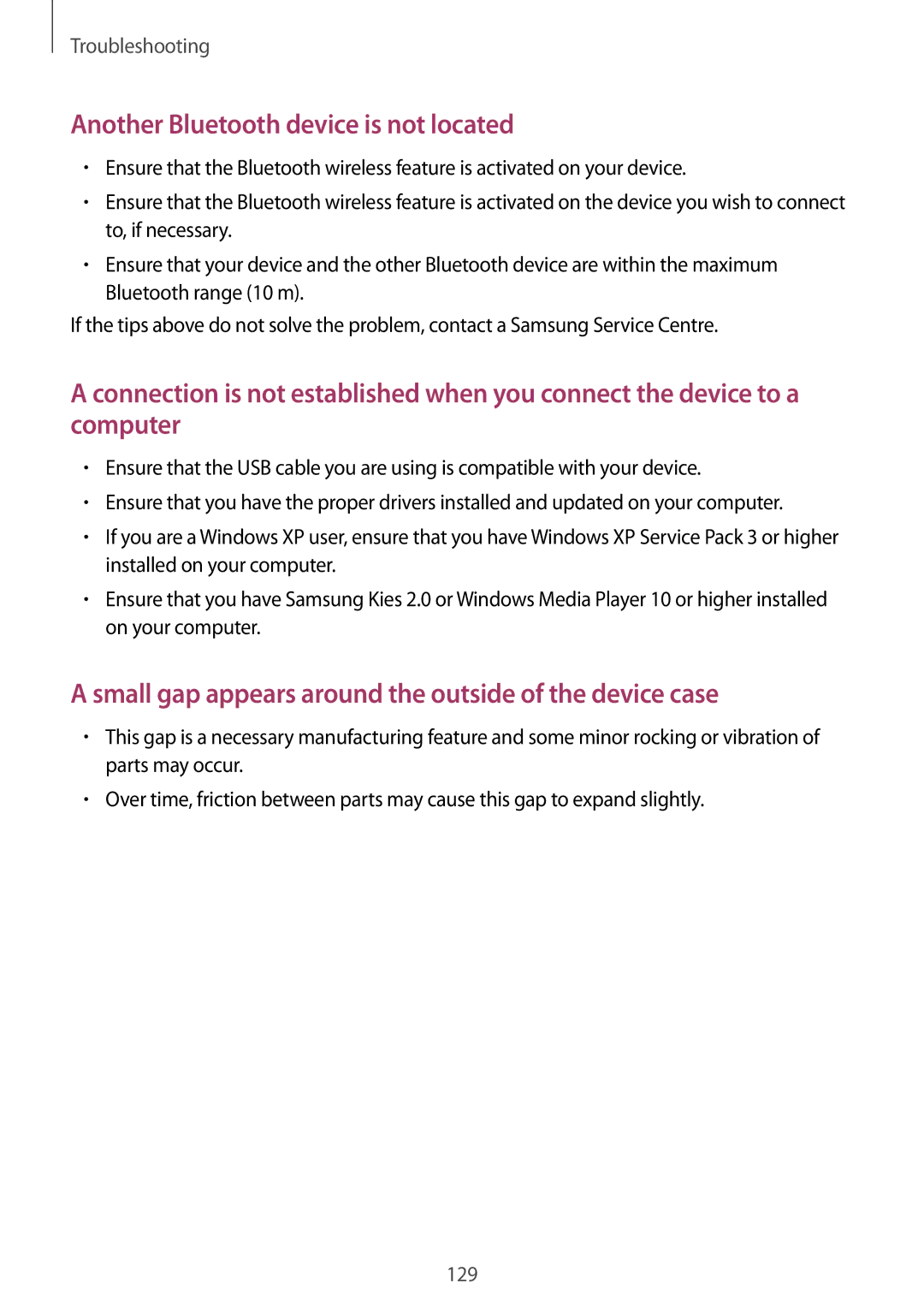 Samsung GT-I9192ZWASER, GT-I9192DKYTUN, GT-I9192ZPAMRT, GT-I9192ZNAAFR manual Another Bluetooth device is not located 