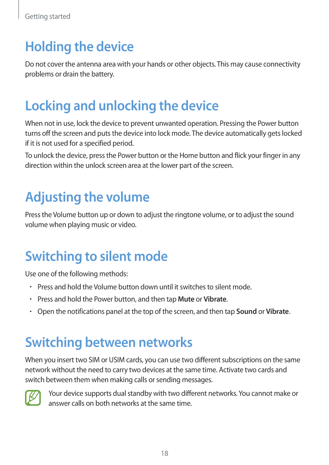 Samsung GT-I9192DKYBTC, GT-I9192DKYTUN manual Holding the device, Locking and unlocking the device, Adjusting the volume 