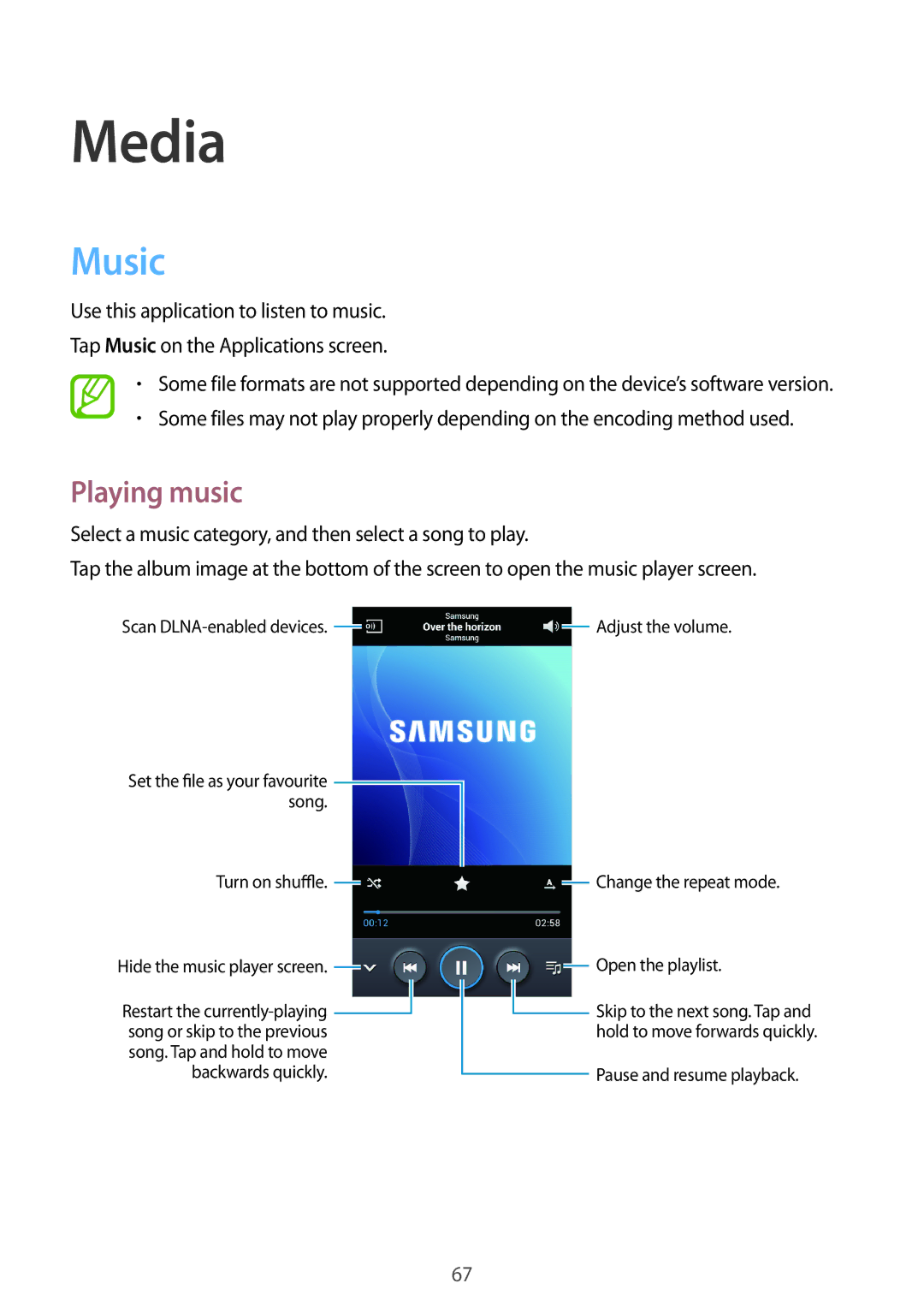 Samsung GT-I9192ZPALYS, GT-I9192DKYTUN, GT-I9192ZPAMRT, GT-I9192ZNAAFR, GT-I9192ZOAAFR manual Media, Music, Playing music 